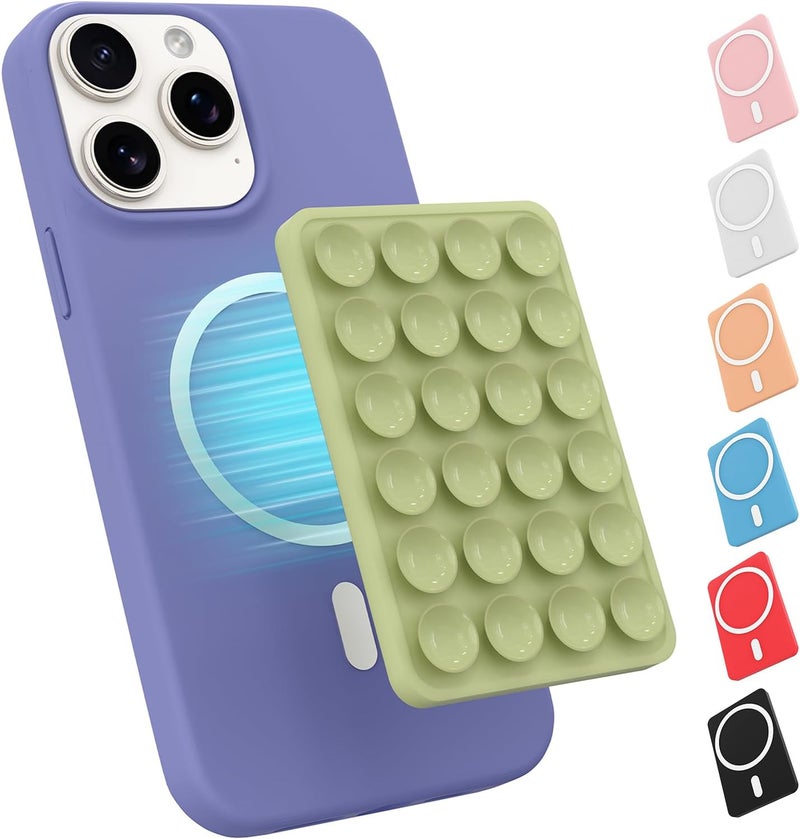 OPOM Magnetic Suction Phone Mount for MagSafe Case,Silicone Sticky Phone Grip Holder for iPhone,Removable Hands-Free Selfie/Video for TikTok & Instagram Influencer/Creator (Green) - Image 1
